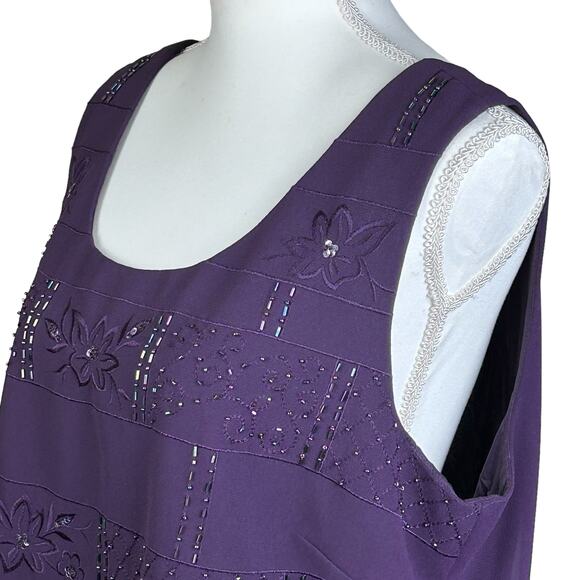 R&M Richards Top Women Size 18 Tall Purple Beaded Embroidered Lined Event Tank - Picture 7 of 12